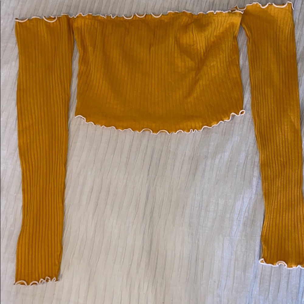 Burnt Yellow Off the Shoulder Long-sleeve Crop Top